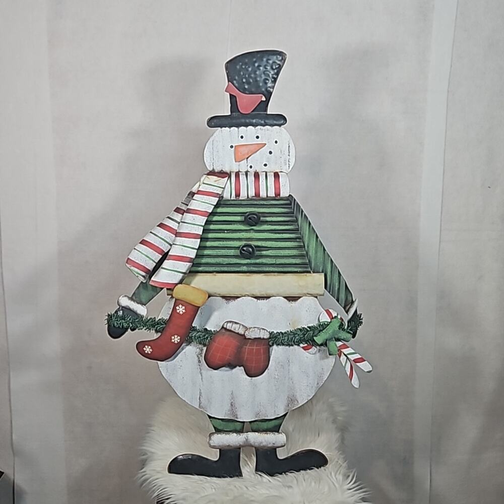 Vintage Metal Snowman Stand Decor